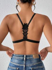 LianShengFa Sutien fără armătură cu închidere frontală 1 buc, lenjerie din dantelă respirabilă cu bretele reglabile, fără căptușeală, moale și confortabil, purtare zilnică pentru femei