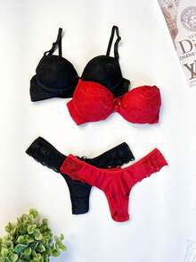 Lace Set Double Thong Panties With Lace Cup Adjustable Straps Women's Lingerie Promotion Intimate Fashion - Multicolor - Ver 11