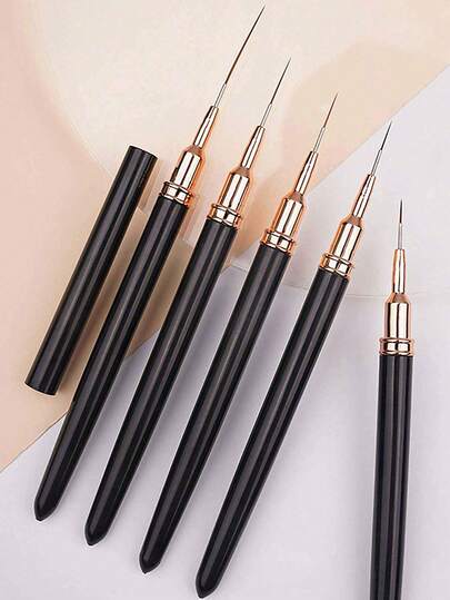 5pcs Nail Art Liner Brushes Set Detail Striping Brush Fine Line Pens Flower Painting Drawing UV Gel Polish Painting Manicure Tools Size 6/9/11/15/25mm