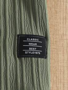 Back To School 2pcs Set For Baby Boys: Casual Striped Shirt And Sports Shorts, With Contrast Color Faux Drawstring Design - Army Green - View 7