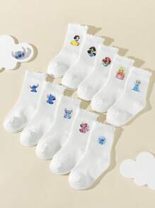 10 أزواج من الجوارب البيضاء متوسطة الطول بفم فقاعي، مناسبة لجميع المواسم