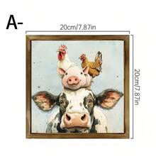 1 Piece Country Style Wooden Frame Tag - Stacked Cow Pig Chicken Farm Animal Painting, Handmade Wood Wall Art & Desktop Decoration, Suitable For Birthday, Home Office, No Electricity Required, Pastoral Wall Decoration|Fun Animal Art|Cow Pattern Decoration - Wood Panel Painting - View 14