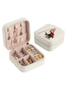 1pc Mini Floral Alphabet Jewelry Storage Box, A-Z Gold Letters, Portable Zipper Travel Jewelry Storage Box, Gift Box For Women, Multi-Function Jewelry Display Stand For Rings, Pendants, Earrings, Necklaces, Etc. - Suitable For Women, Mother, Girlfriend, Valentine's Day Gift Box.
