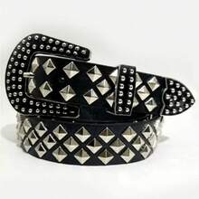 1pc Men's Solid Color Street Hip-Hop Punk Style Belt Summer, School Fall, Autumn, Halloween Autumn-Winter Accessories,Suitable For Teens, Youth,Men,Casual, Outdoor, Athletic, Vacation, Graduation Gifts, Birthday, Daily Wear - Black - View 1