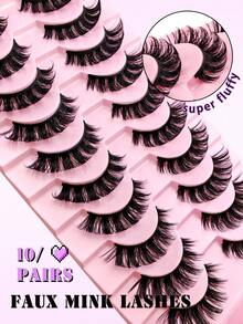 10 Pairs D Curl Russian Strip False Eyelashes Cat Eye Lashes Natural Look Fluffy Faux Mink Lashes Volume Wispy Long Foxy Eye Lifting Look Fake Eyelashes Strip Lashes, Lashes, Eyelashes, Fake Lashes - Black - View 8