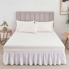 [18-Inch White Brushed Bed Skirt]Bed Skirt,Bed Skirt Queen Size,Queen Bed Skirt, Elegant 18-Inch White Polyester Bed Skirt - 90gsm Brushed Fabric With Double Elastic Bands, Contemporary Style, Machine Washable For Modern Bedroom Decor