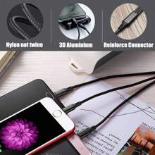 Nylon Braided 3-In-1 USB A To Type-C/Micro USB/Lightning Cable, Multi-Functional Fast Charging Data Sync Cord Compatible With IPhone////IPad Etc. Compatible With IPhone, Android, Camera, MP3 Universal Adapter, Charger