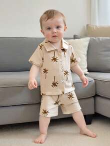 Toddler Baby Boy Summer Outfit Short Sleeve Shirts Top And Casual Shorts Set Cute Kids Clothes Toddler Boy Clothes Kid Summer Outfits Beach Wedding Birthday - 卡其色 - 查看 1