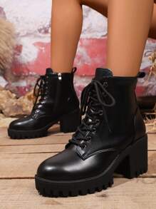 Botas de tobillo con plataforma, impermeables, con cremallera lateral, tacón grueso, estilo punk, moda y cómodas para motocicleta, para mujeres