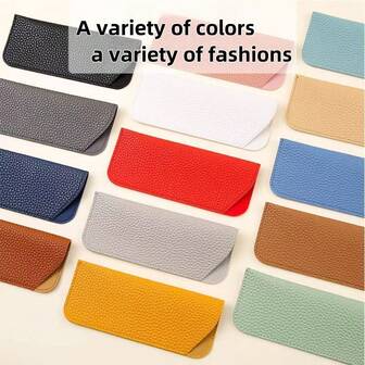 2pcs PU Leather Textured Portable Dustproof High-End Sunglasses/Reading Glasses Protective Case With Zipper Pocket