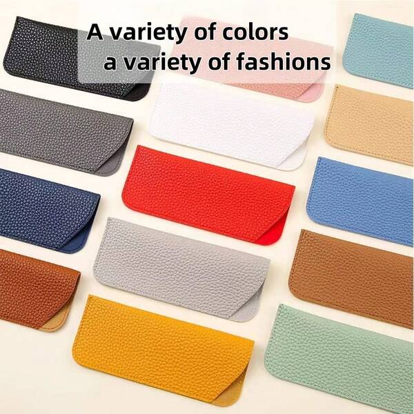 2 piezas Estuche protector de gafas de sol/lectura de lujo, con textura de poliuretano, a prueba de polvo y con bolsillo con cremallera