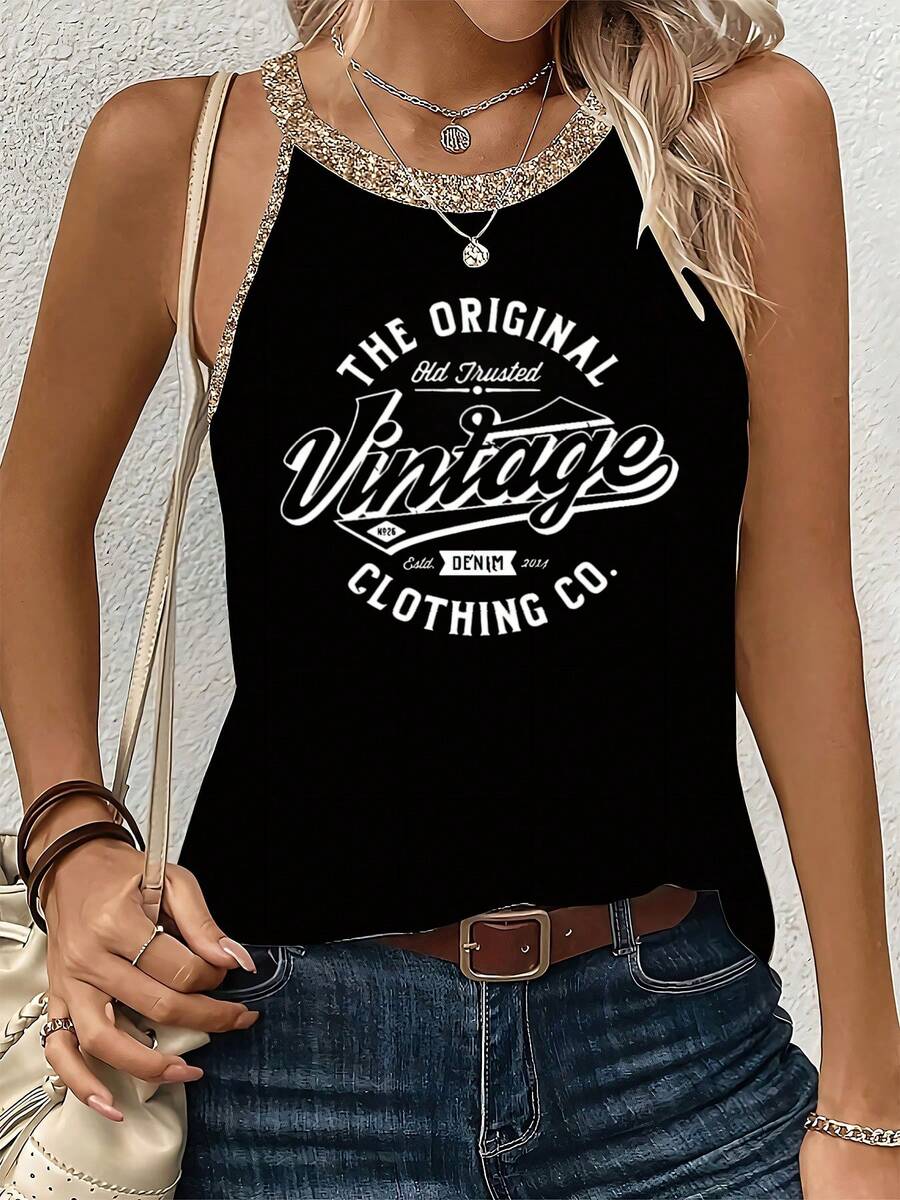 Vintage Clothing Co. Retro - Style Graphic Women's Casual Printed Summer Tank Top - Black - View 1