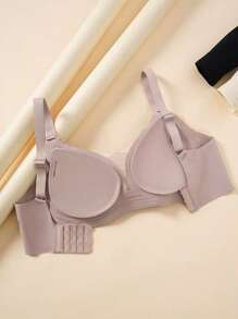 Plus Size Seamless Underwire-Free Padded Plunge Bra With Adjustable Back Closure, For Small Bust Women