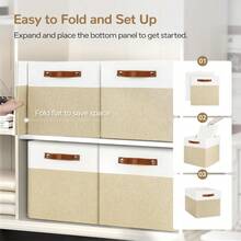 13x13 Cube Storage Bins Collapsible Fabric Storage Baskets With Reinforced Bottom And Handles For Shelves Closets Nursery Home Organization 6 Pack White Khaki - White/Khaki - View 6