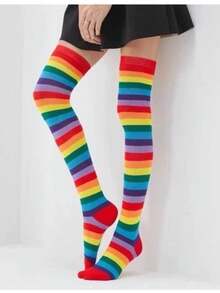 1 Pair 3/4 Long Socks 34 To 40 Striped Colorful Rainbow High Shaft Fun Adult And Children - Tối dài (34 đến 40) - Xem 3