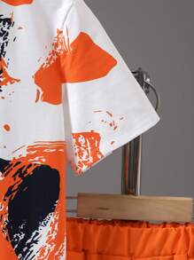 Tween Boy Printed Polo Collar Short Sleeve Knee Length Shorts Set