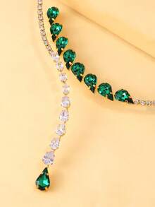 1pc Luxury Emerald Drop Pendant Necklace, Suitable For Women's Party Wear - Silver - View 9