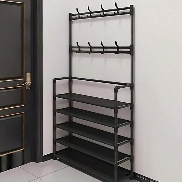 Functional Shoes And Outerwear Metal Frame -60cm, Detachable Hooks, Multi-Layer, Free Standing Storage For Homes And Apartments