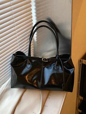 1 st Damväskor med hög kapacitet Axelväskor i pu-läder för flickor Casual Klassisk Enkel Designerväska Affärsväska Mode Dam Pendlingsväskor Pendling till jobbet Svart Vit Brun Silver