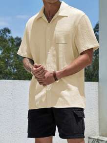 Men's Textured Jacquard Short Sleeve Shirt, Breathable Quick-Dry Casual Beach Casual Shirt Suitable For Daily Wear