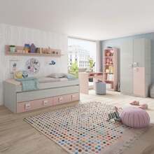 Duehome Cama doble juvenil con estante Kenia