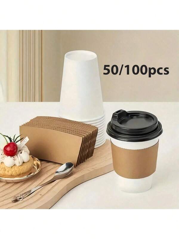 50PCS Disposable Cup Cover Suitable For12-16OZ Hot And Cold Drinks Coffee Family Gathering Insulation Paper Cup Cover Disposable Kraft Paper Coffee Cup Sleeves, Insulated Anti-Slip Holders Suitable For Hot & Cold Drinks, Coffee, Tea, Milk Tea, Party Supplies
