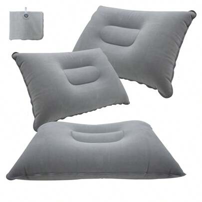 Travesseiro inflável confortável, travesseiro de viagem inflável ultraleve tamanho A4, travesseiro de ar de tecido flocado quadrado pequeno para escritório, viagens, férias, caminhadas, acampamentos, cochilos, suporte lombar para pescoço, várias cores disponíveis