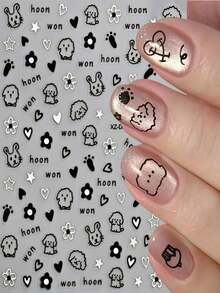 1 件黑猫狗卡通可爱美甲贴纸卡哇伊小狗涂鸦动物美甲贴花 DIY 线条小狗蝴蝶结设计贴花 DIY 线条小狗蝴蝶结设计贴花美甲装饰 - 彩色 - 查看 2