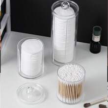 1 Transparent Cleaning Swab Storage Jar With A Lid, Cleaning Swab Box Makeup Pad Dispenser, Cleaning Swab Storage Jar, Cleaning Swab, Dental Floss Pick, Bathroom Tiling Accessories Storage Container Back To School