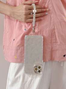 Funda de teléfono elegante y de moda con decoración de perlas y strass con efecto arrugado