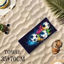 活力足球图案沙滩巾 - 柔软吸水的超细纤维，带有飞溅设计 - 轻便快干 - 非常适合游泳、露营、瑜伽、健身房 - 送给运动迷和旅行者的完美礼物，沙滩配件 | 卡通足球图案 | 超细纤维毛巾夏季旅行、度假浴室装饰海滩必需品