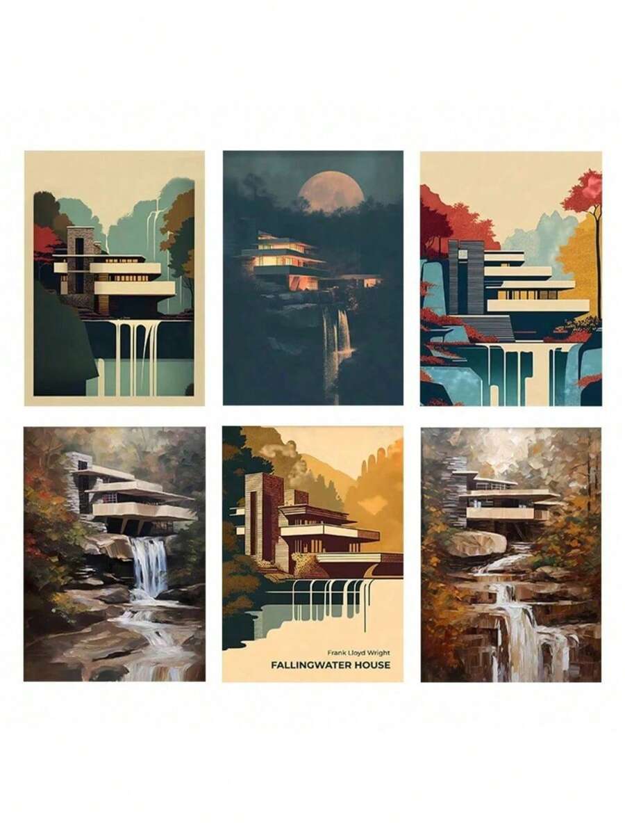1pc Fallingwater House Posters Modern Architecture Canvas Painting Wall Art Home Living Room Bauhaus Decoration Decor Gift No Frame