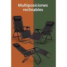 Pack 2 Tumbona Plegable Multiposiciones para Jardín | Exterior | Negro | Medidas 95x65x105cm, Estructura de Acero Resistente | Cojin Tejido transpirable