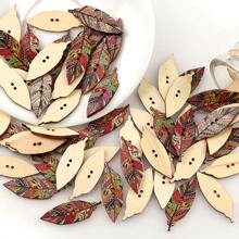 30pcs Mixed Colors Leaves/Feather Buttons Painting Wooden Buttons DIY Wooden Buttons For Crafts Decorative Buttons Buttons For Clothing Sewing Scrapbooking Accessories.(Size: 1.5cm*4.2cm/0.59inch*1.65inch)