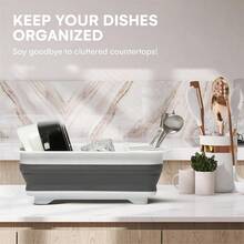 Un escurreplatos de cocina que ahorra espacio - Un escurridor de lavavajillas, escurridor de bols, estante para cubiertos y estantería de almacenamiento plegable para uso hotelero/comercial. - Gris - Ver 7