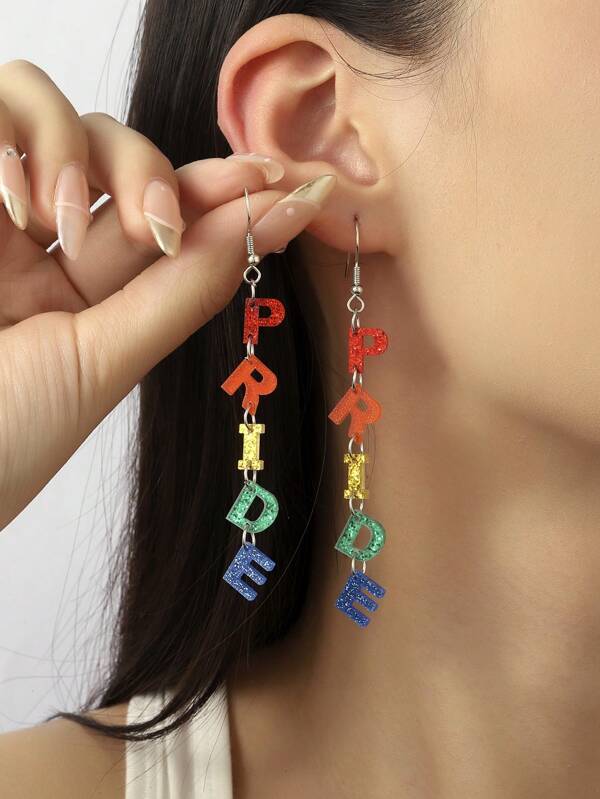 1Pair Joyful Celebration Rainbow Color Acrylic PRIDE Letter Drop Earrings For Women Girl LGBT Lover For Party Pride Month Jewelry Accessories