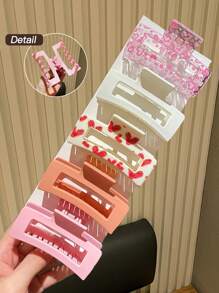 5pcs Women's Fashionable And Cute Heart Pattern Square Hair Clips, Pink And White, Medium Size, Suitable For Daily Hairstyles, Recommended As Gift Hair Accessories Hair Claws Claw Clips Hair Jaw Clip Hair Clamps Hair Clutch Hair Catcher Clip Fall Winter For Vacation Outfits Woman