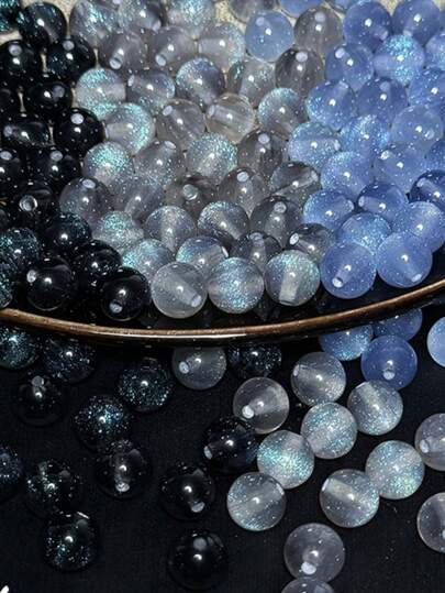New 50-100 Magic Star Space Fine Flash Resin Beads 8-10mm Round Stone Beads Crystal Loose Beads Smooth Interval Bead Bracelet Bead Jewelry Making DIY Friendship Bracelet Necklace Earrings Crafts