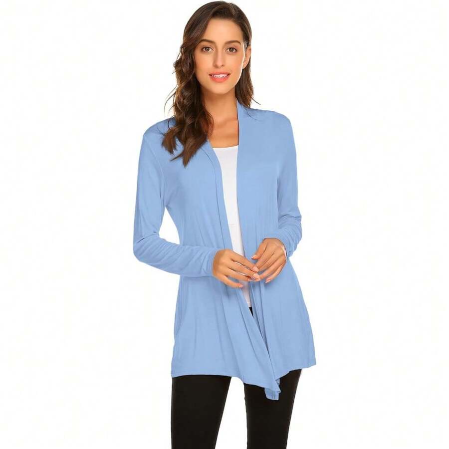 Newchoice Womens Casual Lightweight Long Sleeve Cardigan Soft Drape Open Front Fall Dusters (S-3XL) - 新生兒藍色 - 查看 1