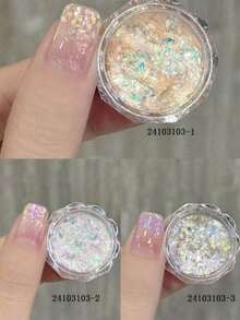 3pcs/Set Holographic Colorful Nail Glitters, Shiny & Fashionable, DIY Nail Art Decor, Y2K Style, 3 Color Variations/Set - Multicolor - View 1
