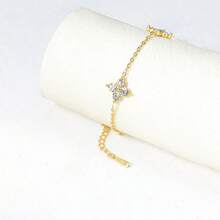 1 pièce Bracelet en acier inoxydable serti de strass à quatre feuilles de trèfle, convient pour le port quotidien des femmes
