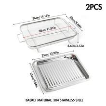 1pc/2pcs 304 Stainless Steel Double-Ear Roasting Net Basket, 13-Inch Stainless Steel Wave Bottom Roasting Pan, Reusable Rectangular Mesh Basket For Frying, Grilling, Kitchen Filter, Outdoor Camping BBQ, Home Oven Baking Tools, Kitchen Accessories