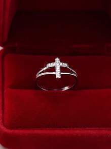 1pc Elegant & Geometric Cross & Heart Zirconia Ring, Suitable For Women/Men, Couples, Valentine's Day Gift, Daily Outfit, Party Accessory