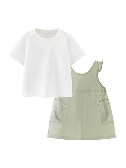 mini bala 女童无袖连衣裙和灯笼裤套装 - 俏皮荷叶边设计 - 柔软夏季两件套