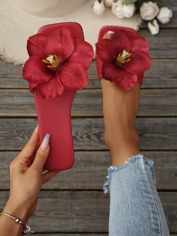 Französischer Stil flache Blumen-Riemchensandalen für Frauen, neue Sommer Fashion Pantoffeln geeignet für Dates, Einkaufen, Partys, Strandurlaub, Lässig Tragen Zuhause