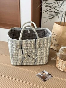 1Pc Floral Print Quilted Storage Basket, Foldable Large Capacity Bag With Handle, Multifunctional Organizer For Cosmetics, Toys, Laundry & Home Decor - Multicolor - View 7