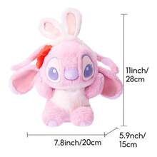 Miniso Lilo & Stitch Plush Toy Cartoon Anime Stuffed Doll Angel Dressed Rabbit Throw Pillow Children Valentine's Day Gifts 28cm/11inch - Pink - View 11