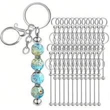 4/8/12/20pcs(No Beads) Beaded Key Chain Kits, Metal Blank Beaded Key Chain DIY Accessories, For Pendant, Jewelry Making, Gift