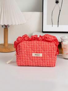 1pc Berry Color Lace Large Capacity Portable Cosmetic Bag With Zipper Closure, Suitable For Storing Lipstick, Makeup Brushes, Skincare Products, Phone, Coins, Small Items, For Home, Travel, Vacation, Wedding, Bridesmaid Gift, Mother's Gift, Birthday Gift, Cruise Essential, Christmas Gift, Makeup Bag, Travel, Women Travel Essential Gift, Cosmetic Bag - Multicolor - View 13