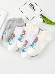 5/10/15 Paar Damen/Herren/Mädchen/Jungen/Paar, Frühling/Sommer, niedrig geschnittene Socken, Dekor mit Cartoon-Prinzessinnen-Muster, süß, hautfreundlich, weich, atmungsaktiv, vielseitig, geeignet für Studenten, Erwachsene, Party, Urlaub, Büro, Zuhause und den Alltag, zufällige Farbe und Stil
